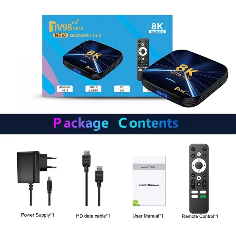 TV98 H618 Android 14 TV Box 2+16GB 8K UHD Dual WiFi Bluetooth-compatible 5.0 Smart Media Player - US Plug