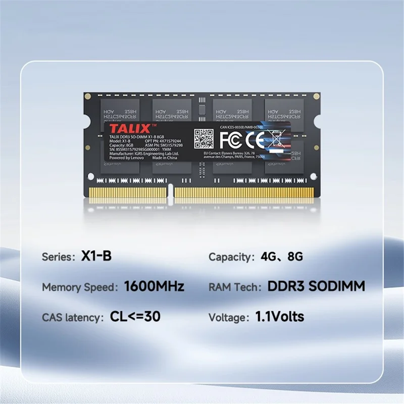 TALIX X1-B 4GB 1600MHz DDR3 Laptop RAM PC3-12800 SO-DIMM 204Pin 1.5V Memory Module