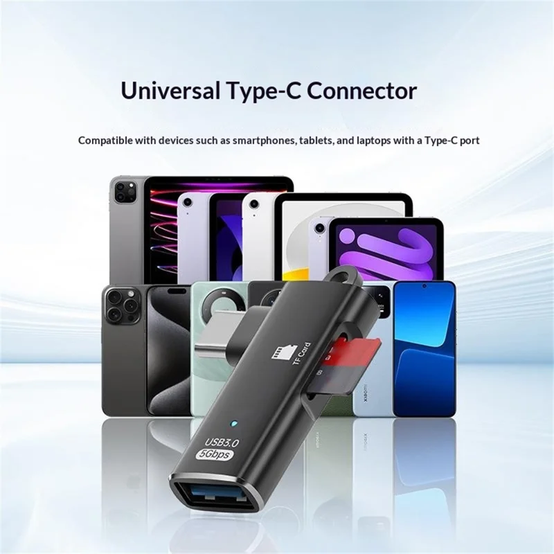 ADS-621 Type-C OTG 2 in 1 Adapter PVC + Aluminum Alloy 5Gbps USB 3.0 TF Card Reader - Black