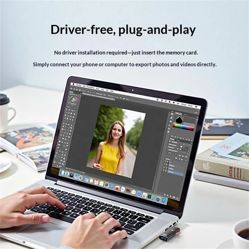 ADS-621 Type-C OTG 2 in 1 Adapter PVC + Aluminum Alloy 5Gbps USB 3.0 TF Card Reader - Black