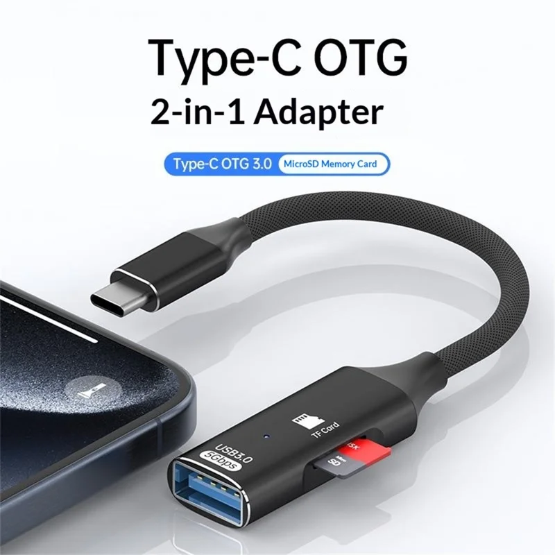 ADS-22 USB 3.0 5Gbps Type-C OTG Adapter TF Card Reader for Smartphones Tablets Laptops - Black