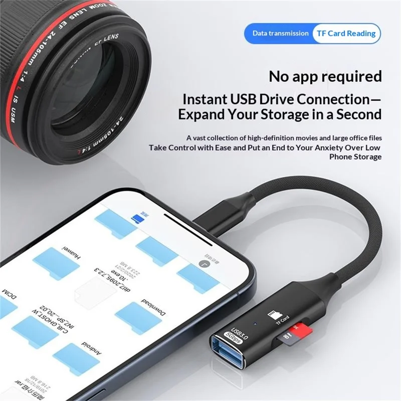 ADS-22 USB 3.0 5Gbps Type-C OTG Adapter TF Card Reader for Smartphones Tablets Laptops - Black