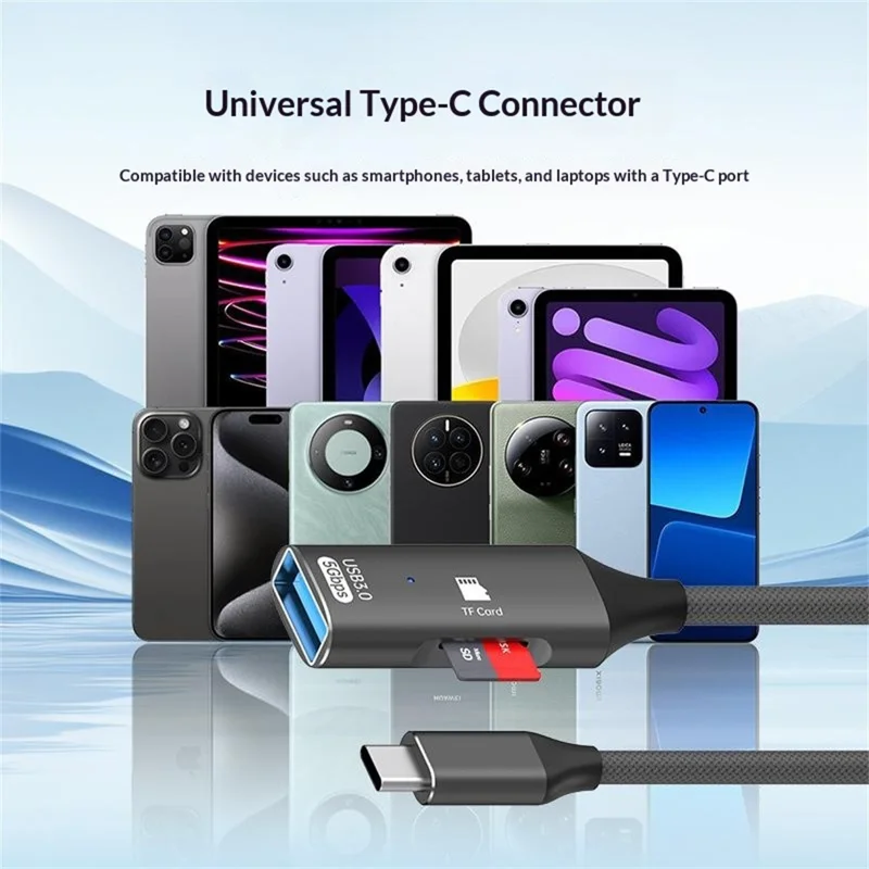 ADS-22 USB 3.0 5Gbps Type-C OTG Adapter TF Card Reader for Smartphones Tablets Laptops - Black
