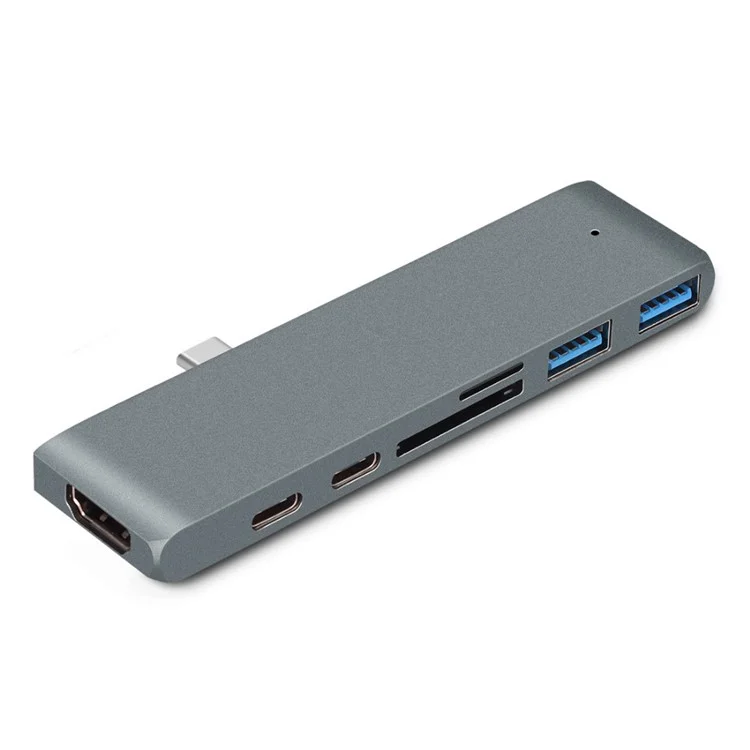 Dual USB-C Hub Type-C to Thunderbolt 3 + Type-C + 4K HDMI + USB 3.0 x 2 + SD + MicroSD Card Reader Adapter - Dark Grey