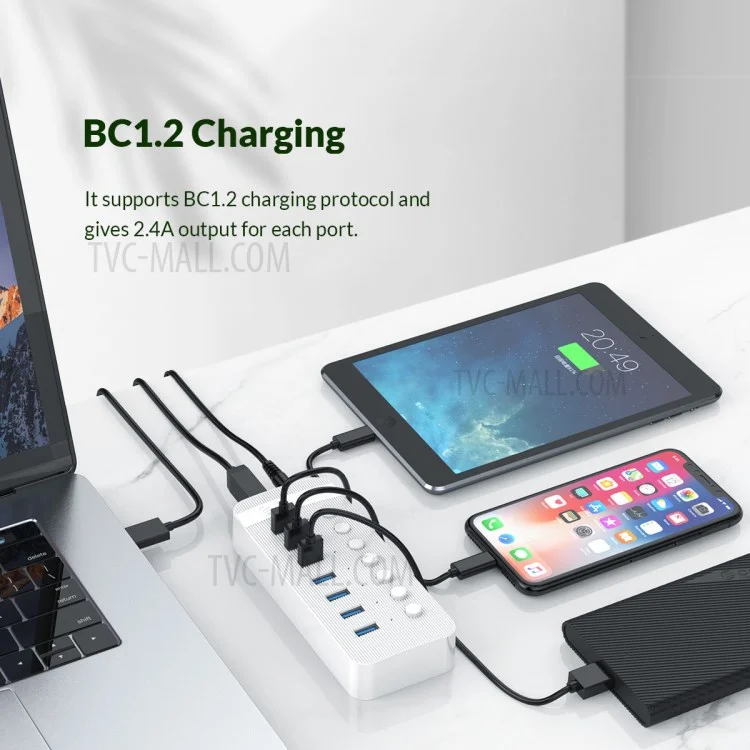 ORICO CT2U3-7AB ABS Multi-port USB3.0 Hub Con Singoli Switch