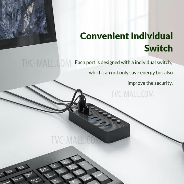 ORICO CT2U3-7AB ABS Multi-port USB3.0 Hub Con Singoli Switch