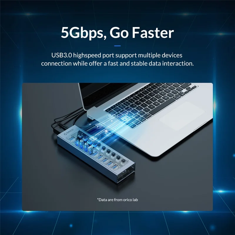 ORICO AT2U3-7AB Aluminum Alloy + PC USB3.0 Multi-port HUB with Individual Switches