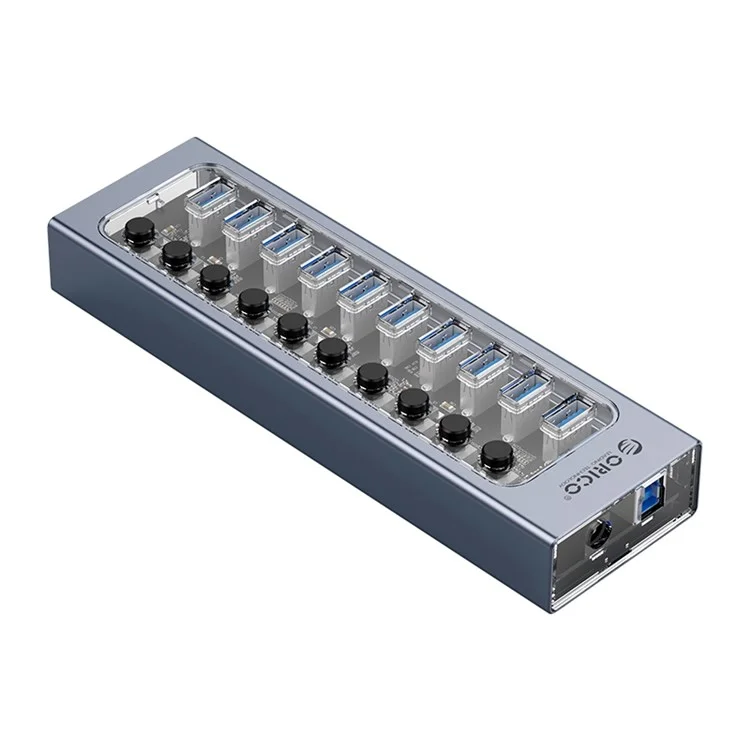 ORICO AT2U3-10AB Alliage d'aluminium + PC 10 Ports Hub USB3.0 Transmission de données 5 Gbps Chargement de téléphone Dock USB Répartiteur avec commutateurs individuels - Prise UE