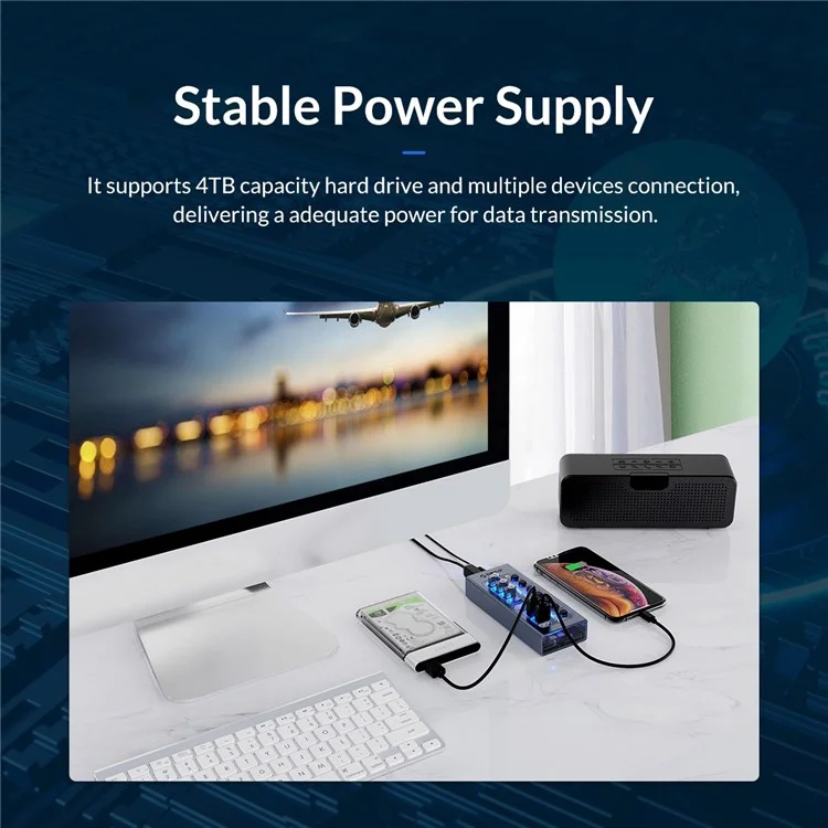 ORICO AT2U3-10AB Aluminum Alloy + PC 10 Ports USB3.0 Hub 5Gbps Data Transmission Phone Charging Dock USB Hub Splitter with Individual Switches - EU Plug