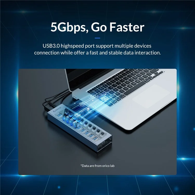 ORICO AT2U3-10AB Alliage d'aluminium + PC 10 Ports Hub USB3.0 Transmission de données 5 Gbps Chargement de téléphone Dock USB Répartiteur avec commutateurs individuels - Prise UE