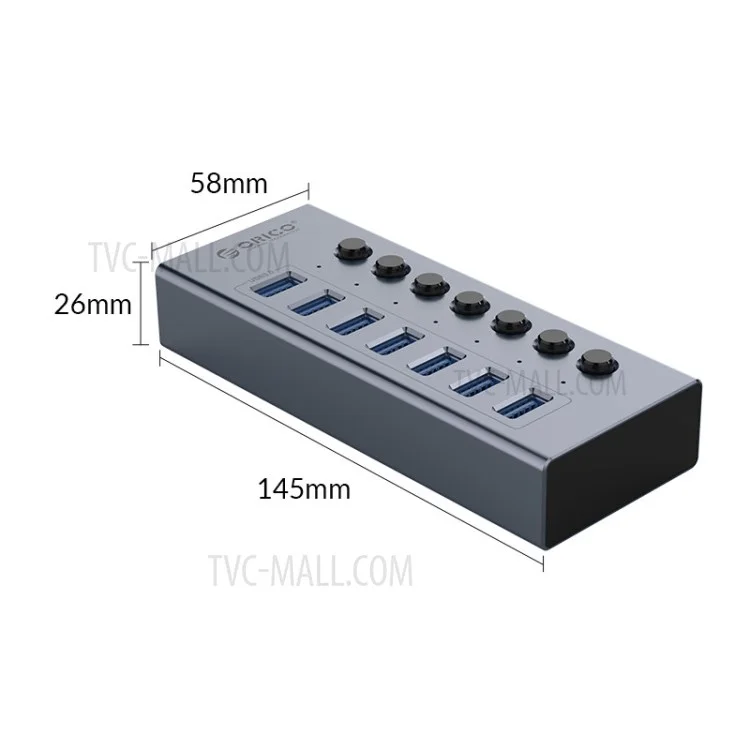 ORICO BT2U3-7AB Aluminum Aluminum HUB Múltiple Con Interruptores Individuales