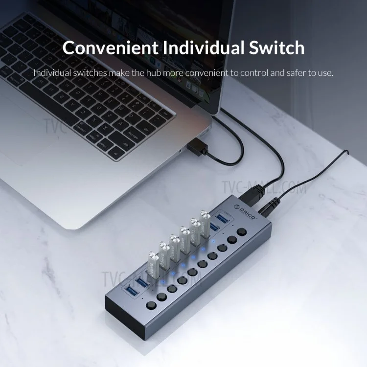 ORICO BT2U3-7AB HUB Multi-port en Alliage en Aluminium Avec Commutateurs Individuels