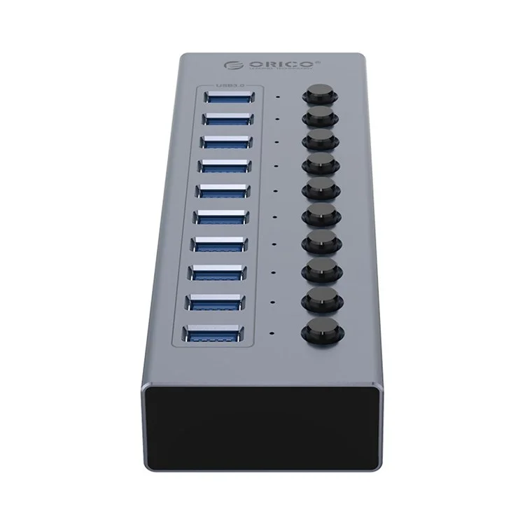 ORICO BT2U3-10AB Alliminum Alliam 10 Port USB3.0 5 Gbps Traitement de Données Données USB Splitter de Charge Avec Commutateurs Individuels - Bouchon ue