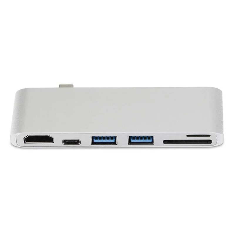 6-in-1 Type C Hub Adapter + 2*USB 3.0 + PD + SD/TF Card Reader Docking Station - Silver