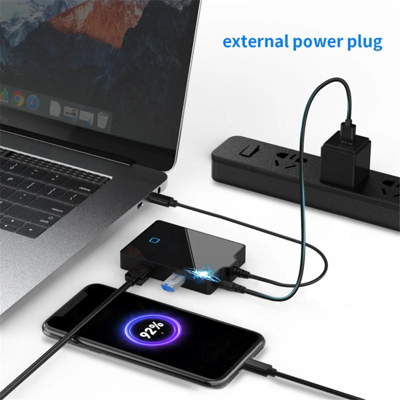 ROCKETEK UTC-642 7-in-1 Type-C Docking Station USB-C to 4K HDMI PD Fast Charging Converter Hub Adapter for MacBook Laptop