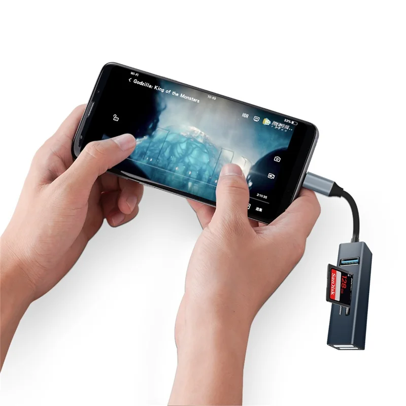 Type-C 5-in-1 Hub Splitter USB3.0 TF Memory Card Reader Adapter Docking Station for Phone Laptop - White