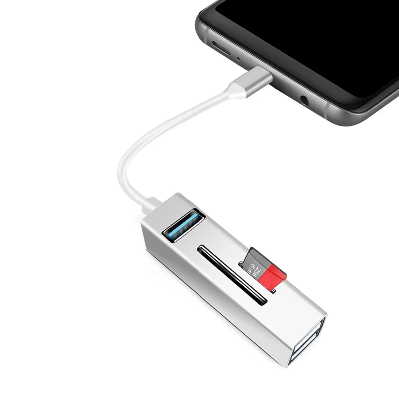 Type-C 5-in-1 Hub Splitter USB3.0 TF Memory Card Reader Adapter Docking Station for Phone Laptop - White