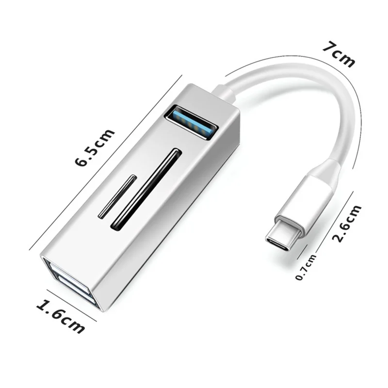 Type-C 5-in-1 Hub Splitter USB3.0 TF Memory Card Reader Adapter Docking Station for Phone Laptop - White