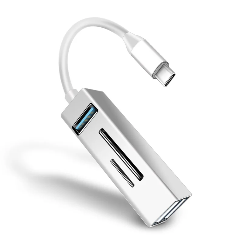 Type-C 5-in-1 Hub Splitter USB3.0 TF Memory Card Reader Adapter Docking Station for Phone Laptop - White
