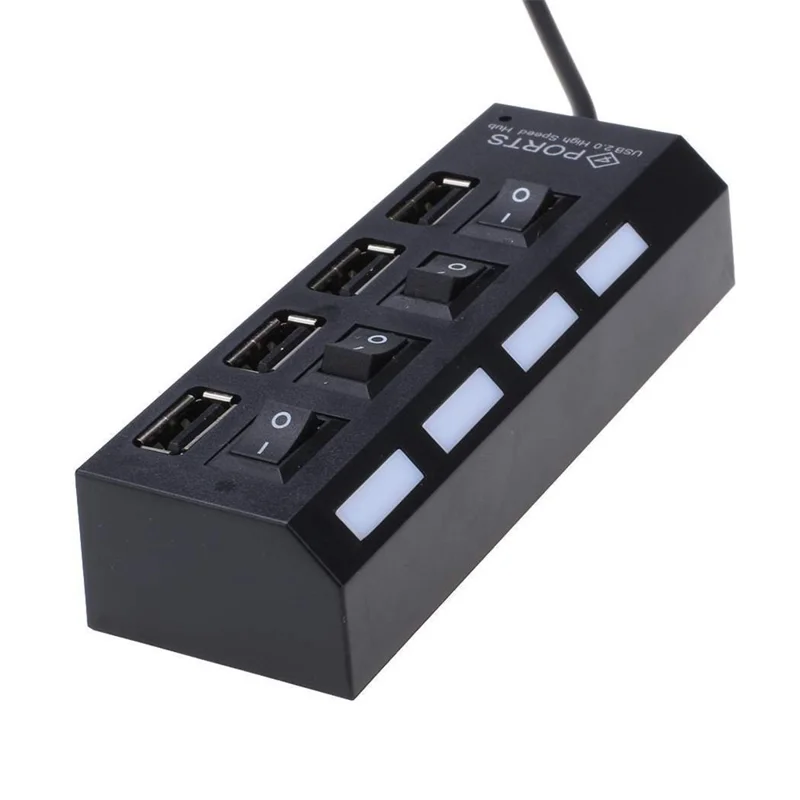 A42 High Speed USB2.0 4-Port USB Hub Splitter with Independent Switch - Black