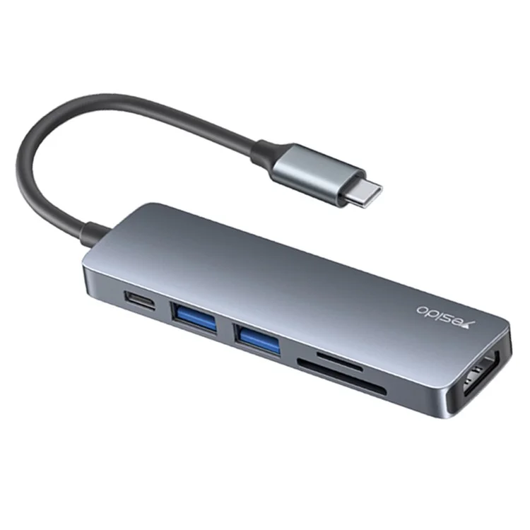 YESIDO HB11 Type-C 6-в-1 концентратор 4K HDMI USB3.0/2.0 TF SD Card Reader PD 60W Adapter Док-станция