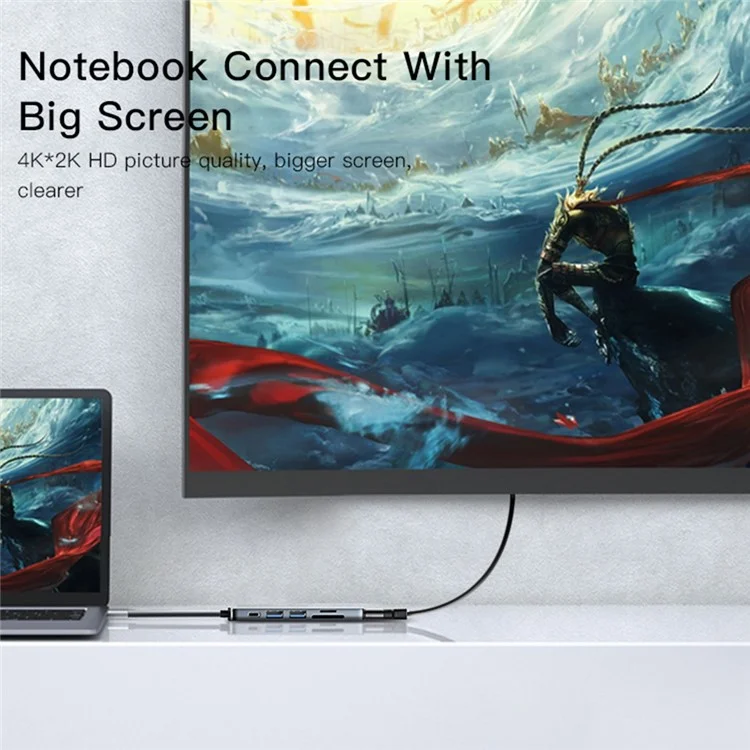 YESIDO HB11 Type-C 6-в-1 концентратор 4K HDMI USB3.0/2.0 TF SD Card Reader PD 60W Adapter Док-станция