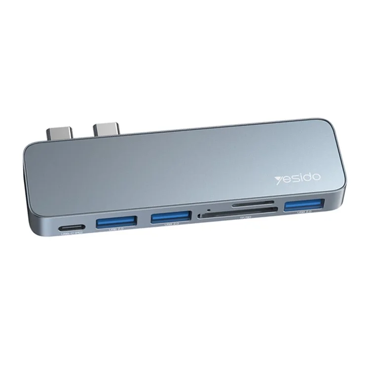YESIDO HB10 Dual-Typ-C-Hub-Splitter 6-in-1 USB3.0 TF/Speicherkarten-Lesegerät PD-Adapter Notebook-Dockingstation 