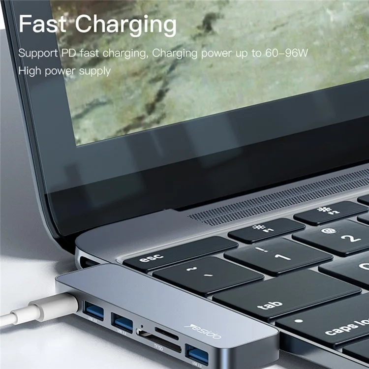 YESIDO HB10 Dual-Typ-C-Hub-Splitter 6-in-1 USB3.0 TF/Speicherkarten-Lesegerät PD-Adapter Notebook-Dockingstation 