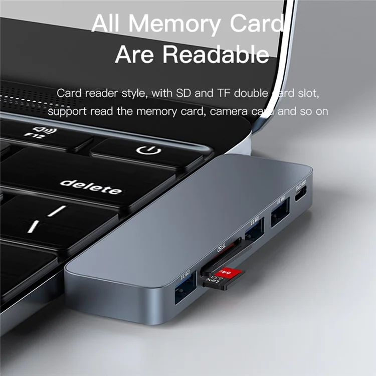 YESIDO HB10 Dual-Typ-C-Hub-Splitter 6-in-1 USB3.0 TF/Speicherkarten-Lesegerät PD-Adapter Notebook-Dockingstation 