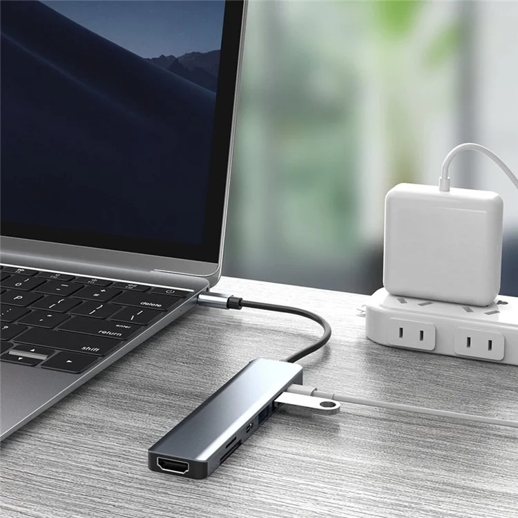 YG-2121 7 in 1 USB 3.1 Type-C Hub Adattatore Sincronizzatore Dati HDMI 4K 30Hz Multi-Port Docking Station con TD/TF/USB3.0