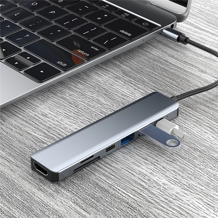 YG-2121 7 in 1 USB 3.1 Type-C Hub Adattatore Sincronizzatore Dati HDMI 4K 30Hz Multi-Port Docking Station con TD/TF/USB3.0