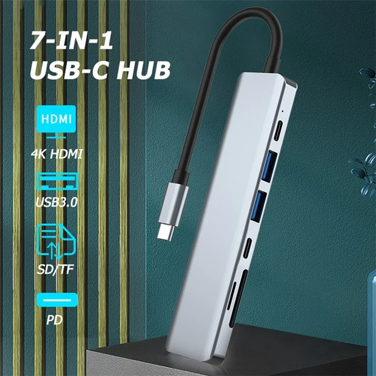 YG-2121 7 in 1 USB 3.1 Type-C Hub Adattatore Sincronizzatore Dati HDMI 4K 30Hz Multi-Port Docking Station con TD/TF/USB3.0