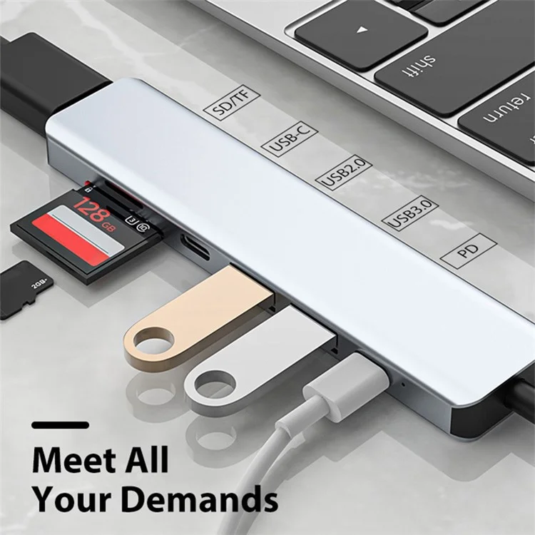 YG-2121 7 in 1 USB 3.1 Type-C Hub Adattatore Sincronizzatore Dati HDMI 4K 30Hz Multi-Port Docking Station con TD/TF/USB3.0