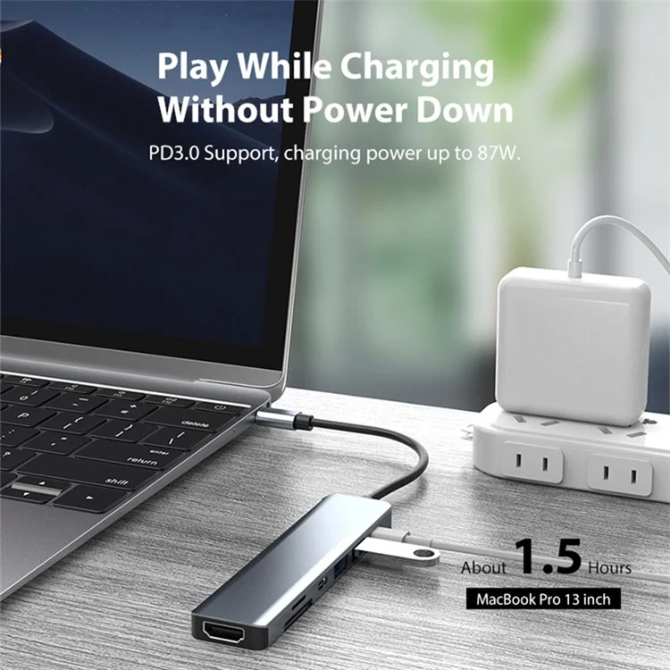 YG-2121 7 in 1 USB 3.1 Type-C Hub Adattatore Sincronizzatore Dati HDMI 4K 30Hz Multi-Port Docking Station con TD/TF/USB3.0