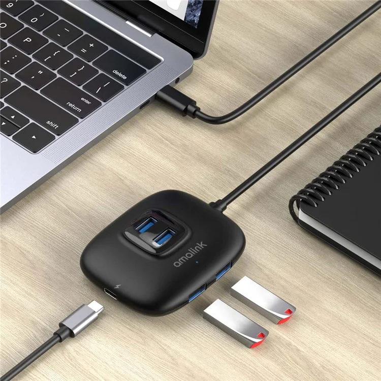 AMALINK AL-UC310 Portable 5 Gops Type-C Vers USB 3.0 4 Ports + PD 3.0 Hub