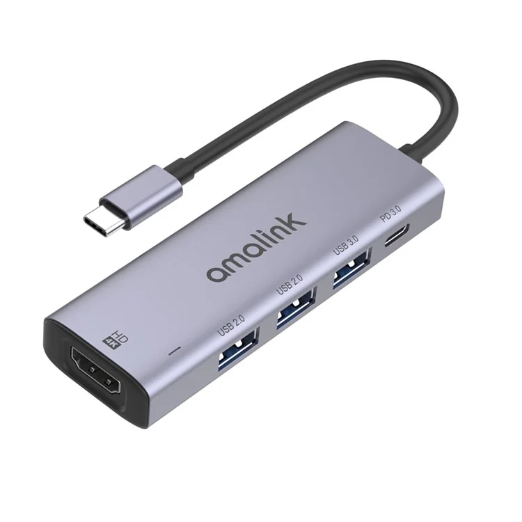 AMALINK AL-95123D 5 en 1 86W Power Delivery Type C Hub 4K HDMI 2x USB 2.0 3.0 PD 3.0 Adaptateur pour Mac OS X Microsoft Windows