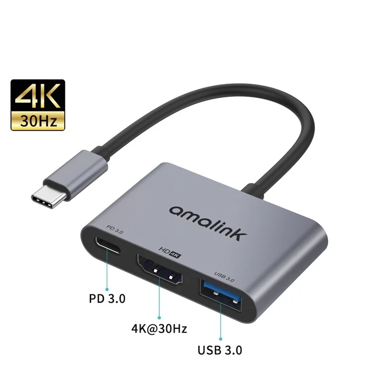 Adaptateur multi-ports AMALINK AL-9175D Type C vers HDMI + USB 3.0 + PD 3.0