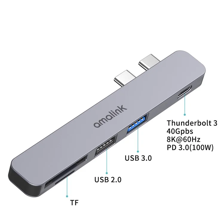 AMALINK AL-9177D Multi-port Hub Dual Type C to Thunderbolt 3 USB 2.0 3.0 Converter TF Card Reader Adapter