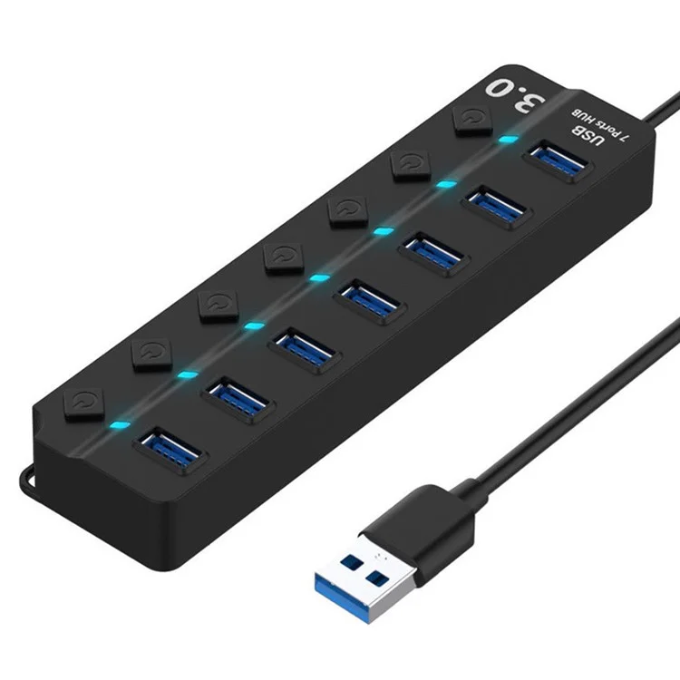 7-in-1 USB3.0 Hub High-speed 5GB / S 7-port Expander Adapter Multi USB Hub Splitter with Separate Button Switches