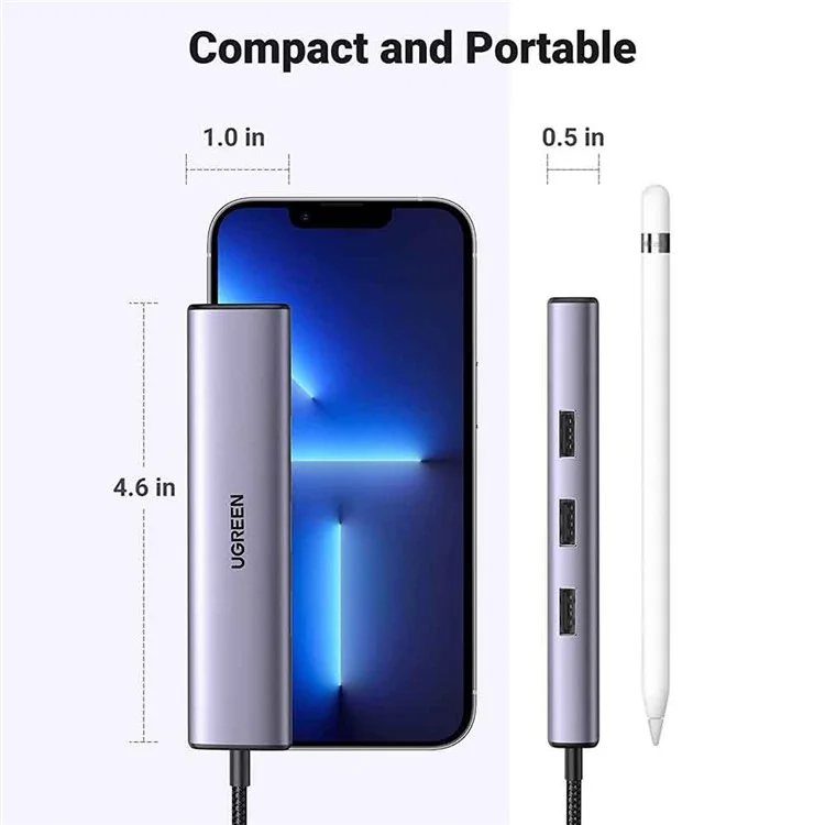 Ugreen USB C al Adaptador Ethernet 4-in-1 Tipo C Thunderbolt 3 a 3x USB 3.0 Gigabit RJ45 Multiport Hub