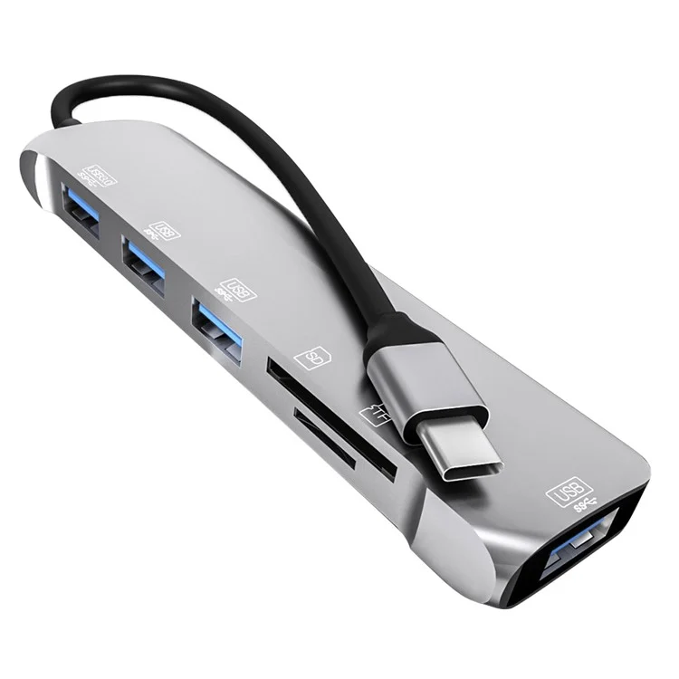 NK-3043H 6 em 1 Type-C para Slots TF / Cartão de Memória / USB3.0 + 3 Adaptador de Hub USB2.0 Portátil USB-C para Teclado, Mouse, Disco Rígido Externo