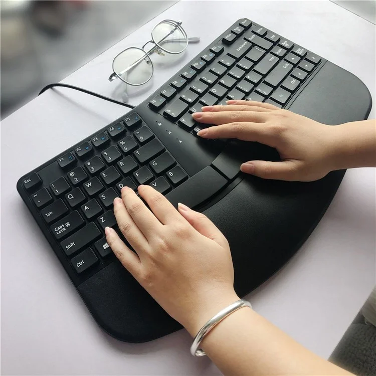 Ergonomic Wired Keyboard Split Plug-and-play Computer Laptop Curved Shape Design Layout Cable Keyboard for Home Use