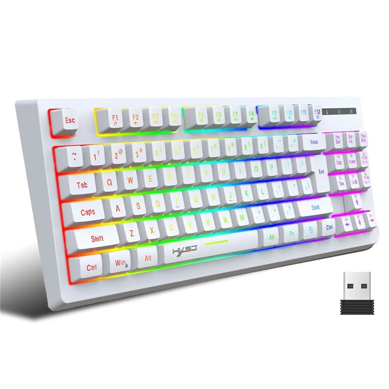 HXSJ L100 2.4G Wireless Keyboard 87 Keys RGB Light Computer Laptop Gaming Keyboard - White