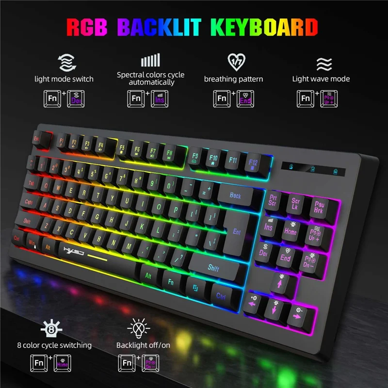 HXSJ L100 2.4G Wireless Keyboard 87 Keys RGB Light Computer Laptop Gaming Keyboard - White
