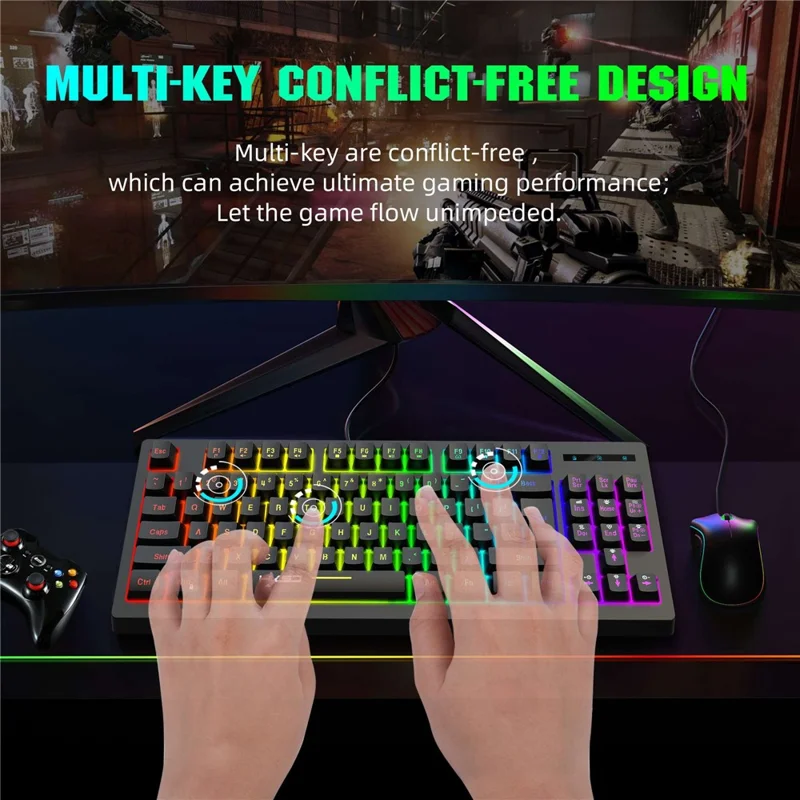 HXSJ L100 2.4G Wireless Keyboard 87 Keys RGB Light Computer Laptop Gaming Keyboard - White