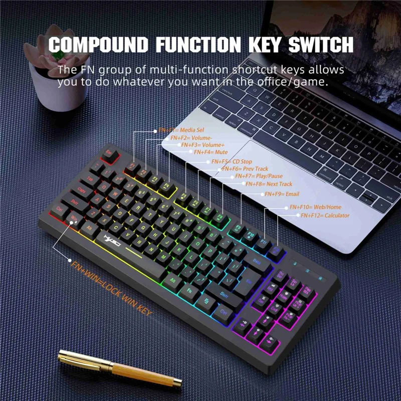 HXSJ L100 2.4G Wireless Keyboard 87 Keys RGB Light Computer Laptop Gaming Keyboard - White