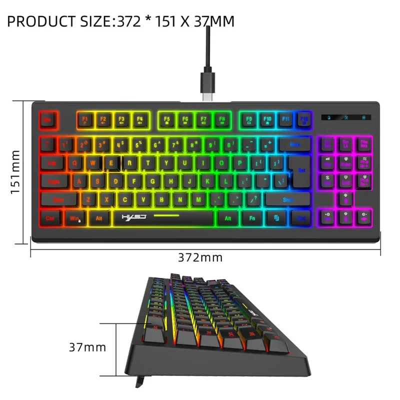 HXSJ L100 2.4G Wireless Keyboard 87 Keys RGB Light Computer Laptop Gaming Keyboard - White