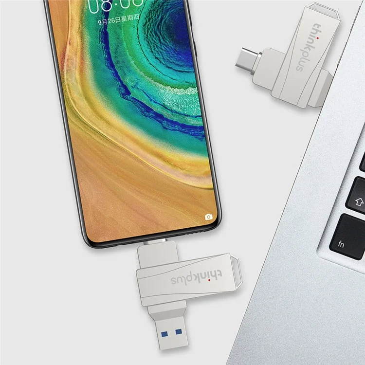 LENOVO THINKPLUS MU252 64GB para la Serie iPhone 15 USB+Type C Memoria USB Flash 2 en 1 Lectura de datos rápida Diseño Rotacional USB C 3.1 Memoria Flash