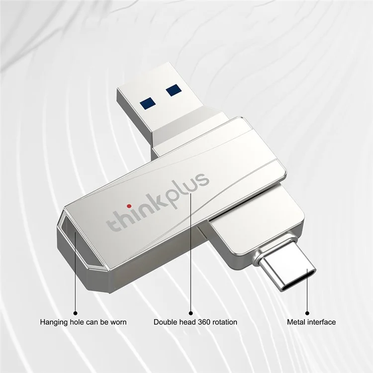 LENOVO THINKPLUS MU252 64GB para la Serie iPhone 15 USB+Type C Memoria USB Flash 2 en 1 Lectura de datos rápida Diseño Rotacional USB C 3.1 Memoria Flash