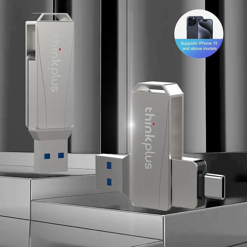 LENOVO THINKPLUS MU252 128 GB til iPhone 15-serien USB A + C 3.1 USB-stik hukommelsesstik med høj hastighed, roterbart, dataoverførsels-flashdrev - Sølv